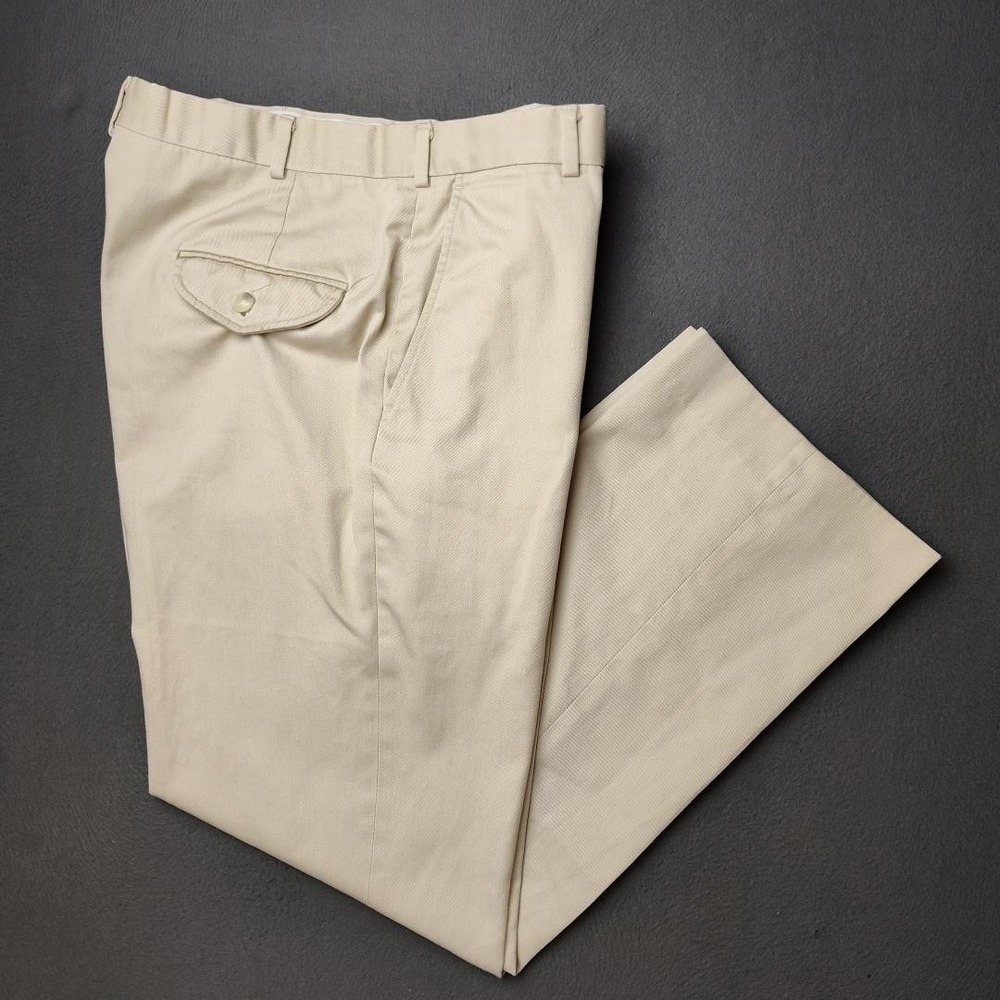 LL Bean Pant Men 32x29 Khaki Chino Flat Cotton Polyester USA Button Flap Pockets